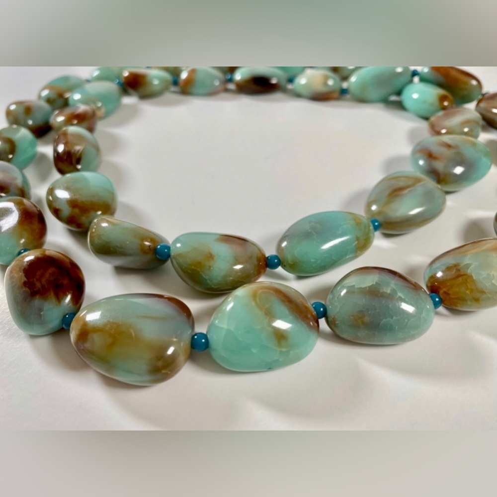 costume faux turquoise tumble bead necklace, 39”